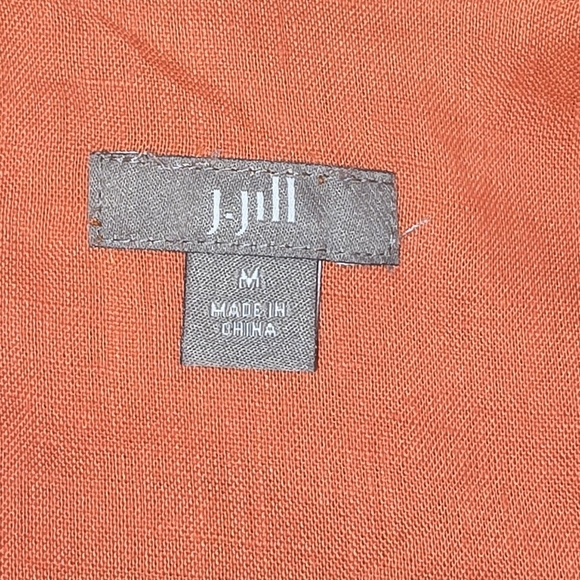 J. Jill Womens Size Medium Orange Short Sleeve 100 % Linen Button Up Blouse - Picture 6 of 9